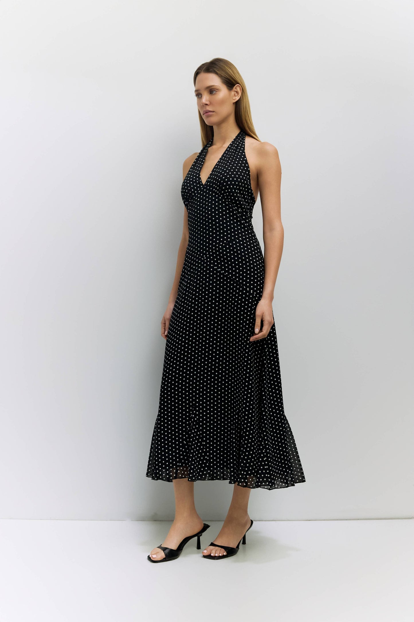 Polka Dot Halter Midi Dress