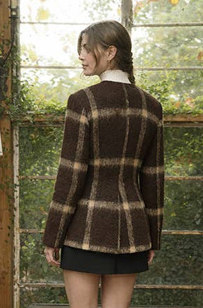 Brown Plaid Sculpted Waist Blazer