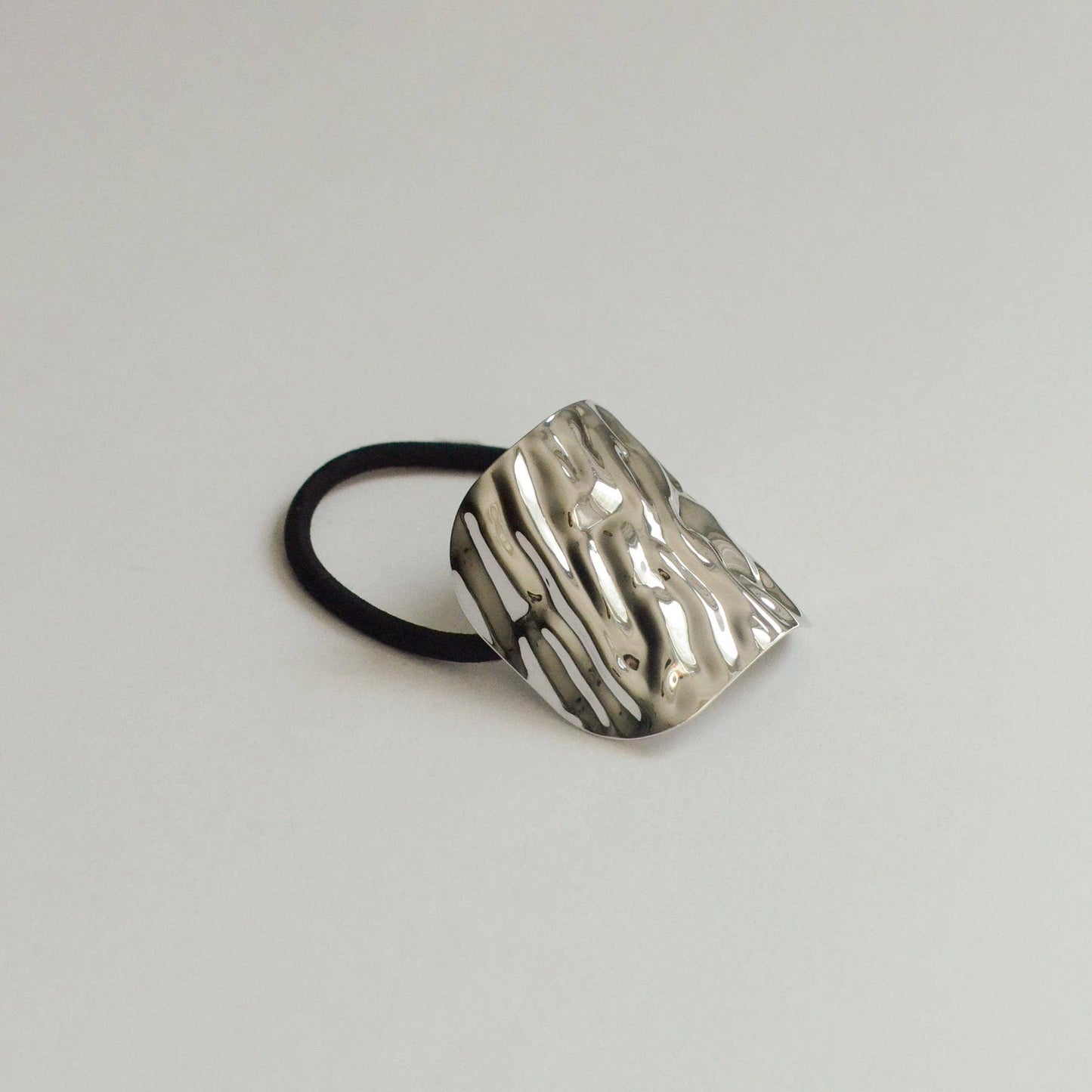 Silver Wide Textured Metal Ponytail Hair Tie