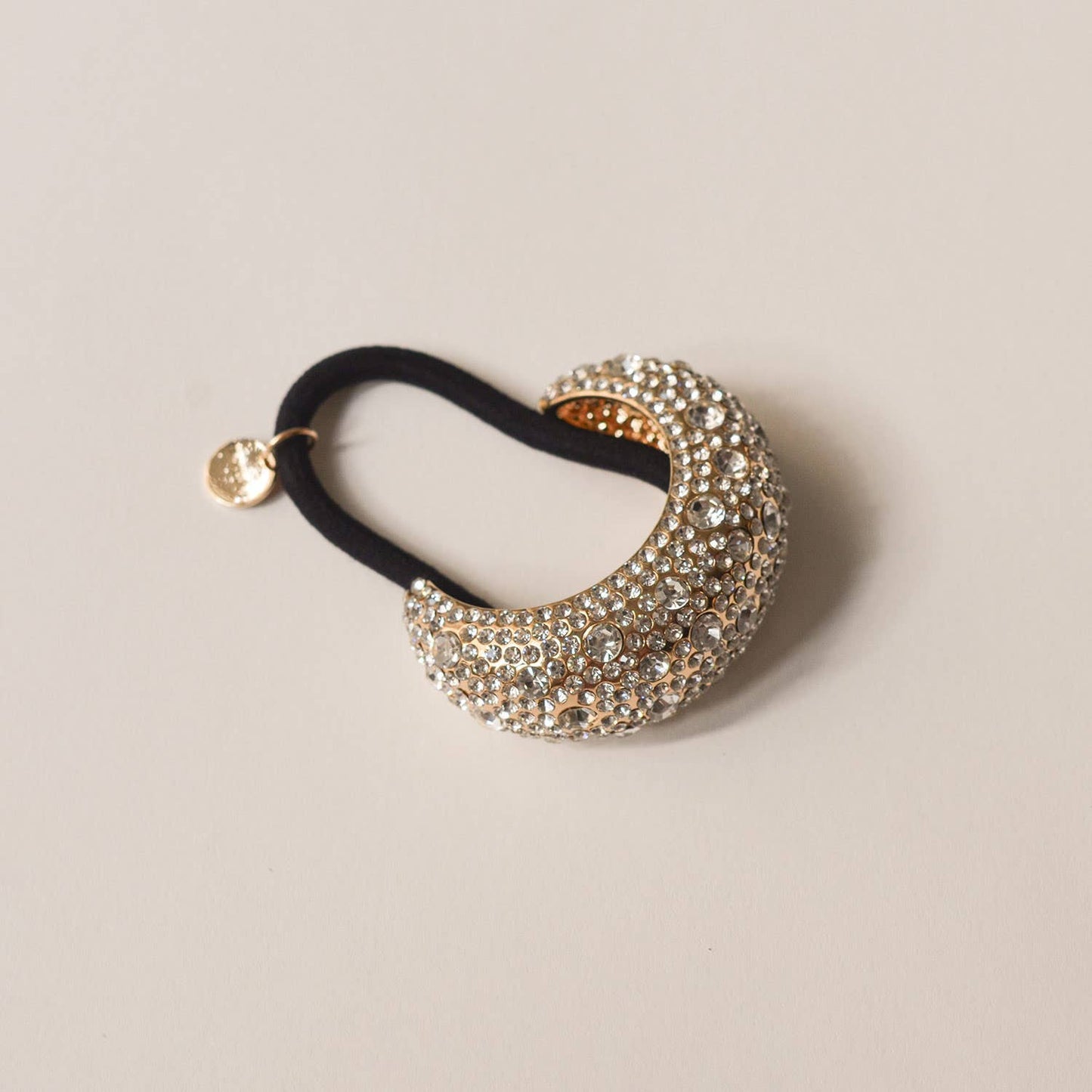 Gold Stone Crescent Metal Cuff Ponytail Hair Tie