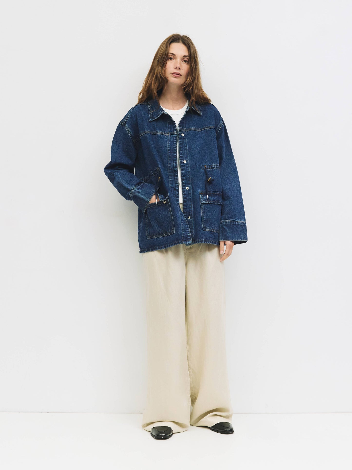 Denim Drawstring Chore Jacket