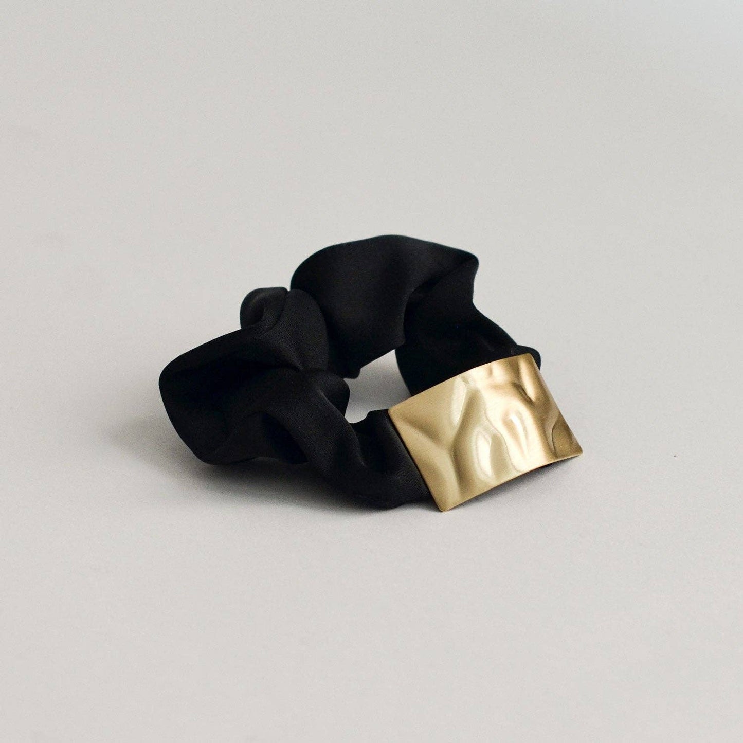 Black Satin Scrunchie with Rectangle Gold Charm