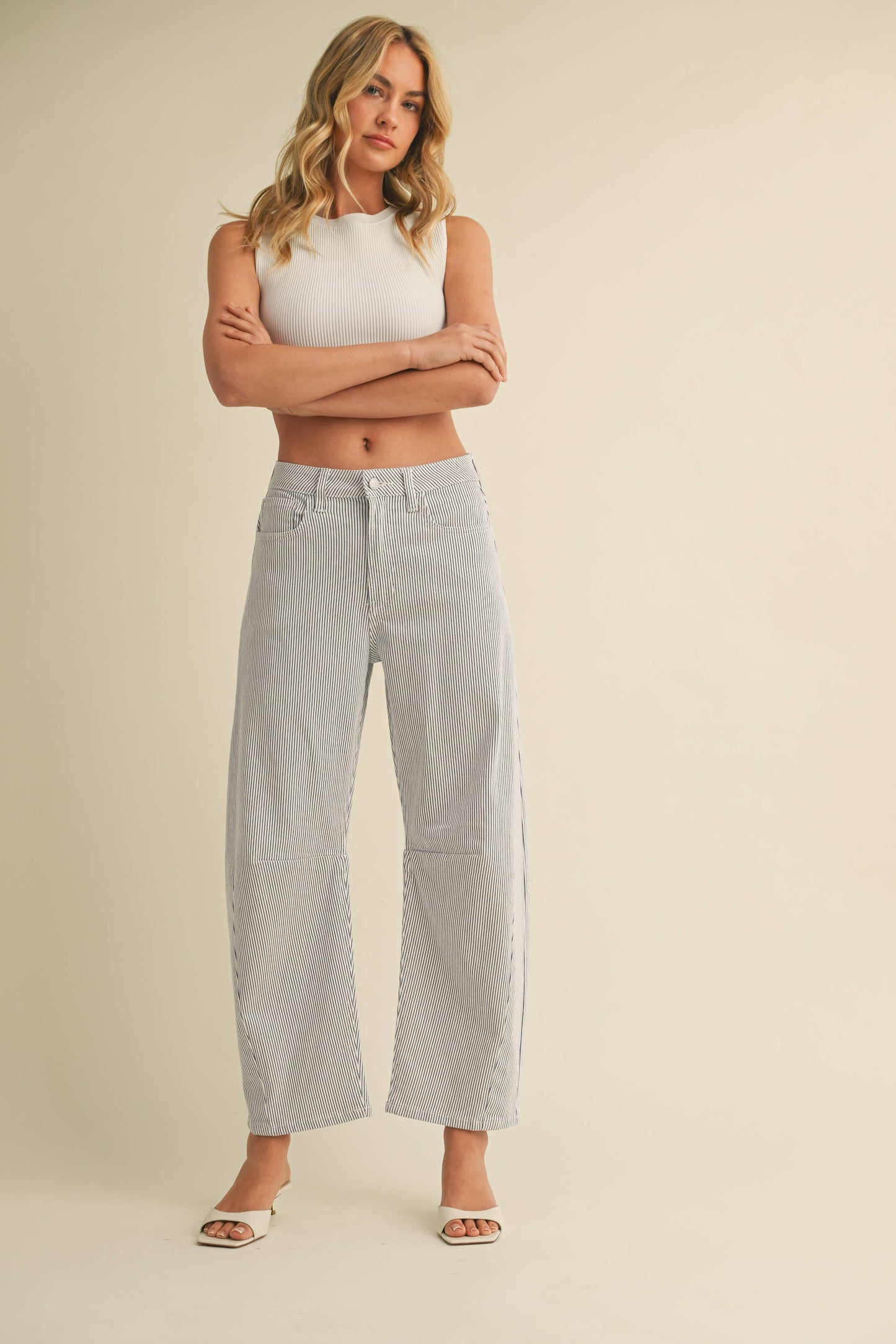 Blue Striped Barrel Jean