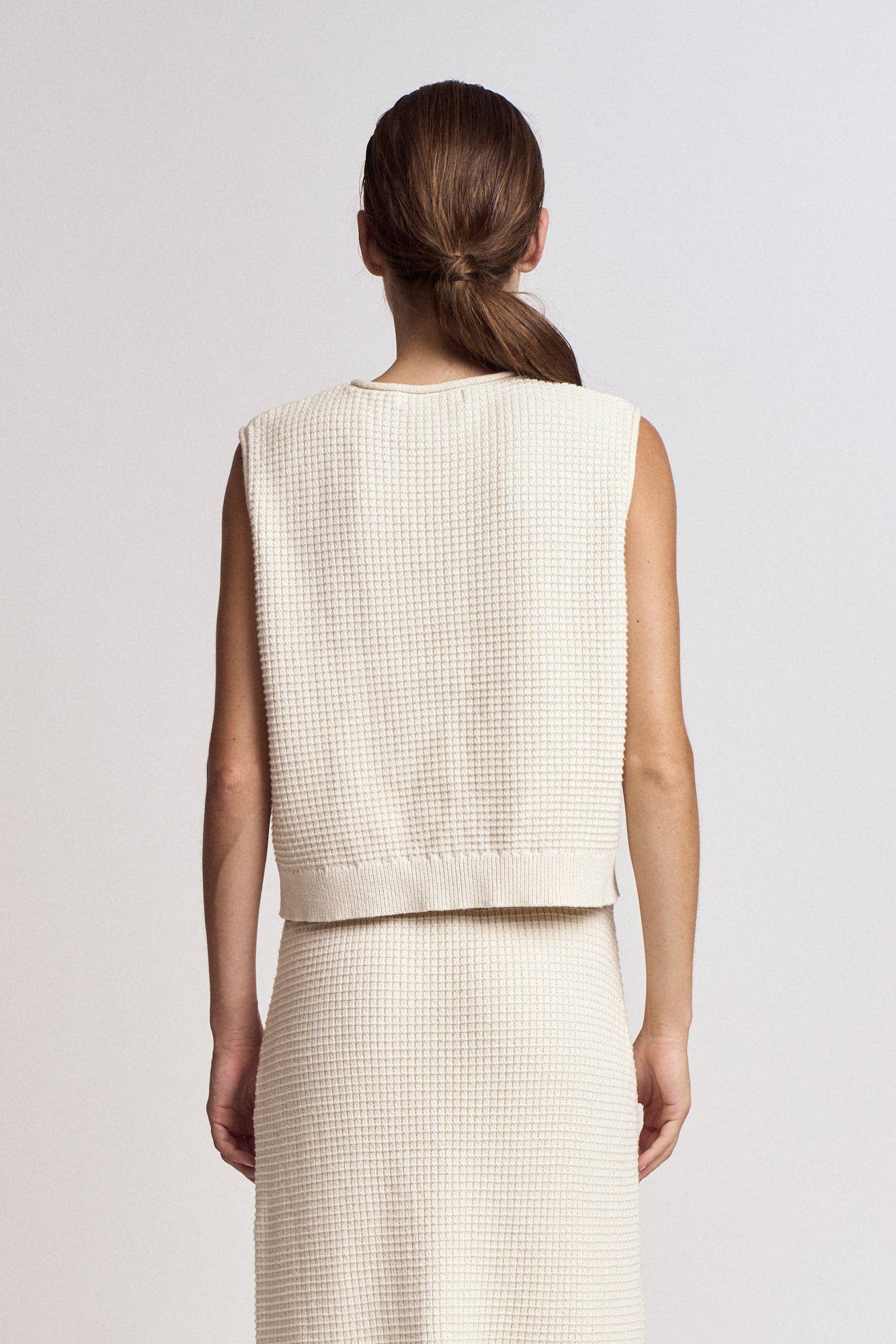 Cream Textured Cotton Knit Vest