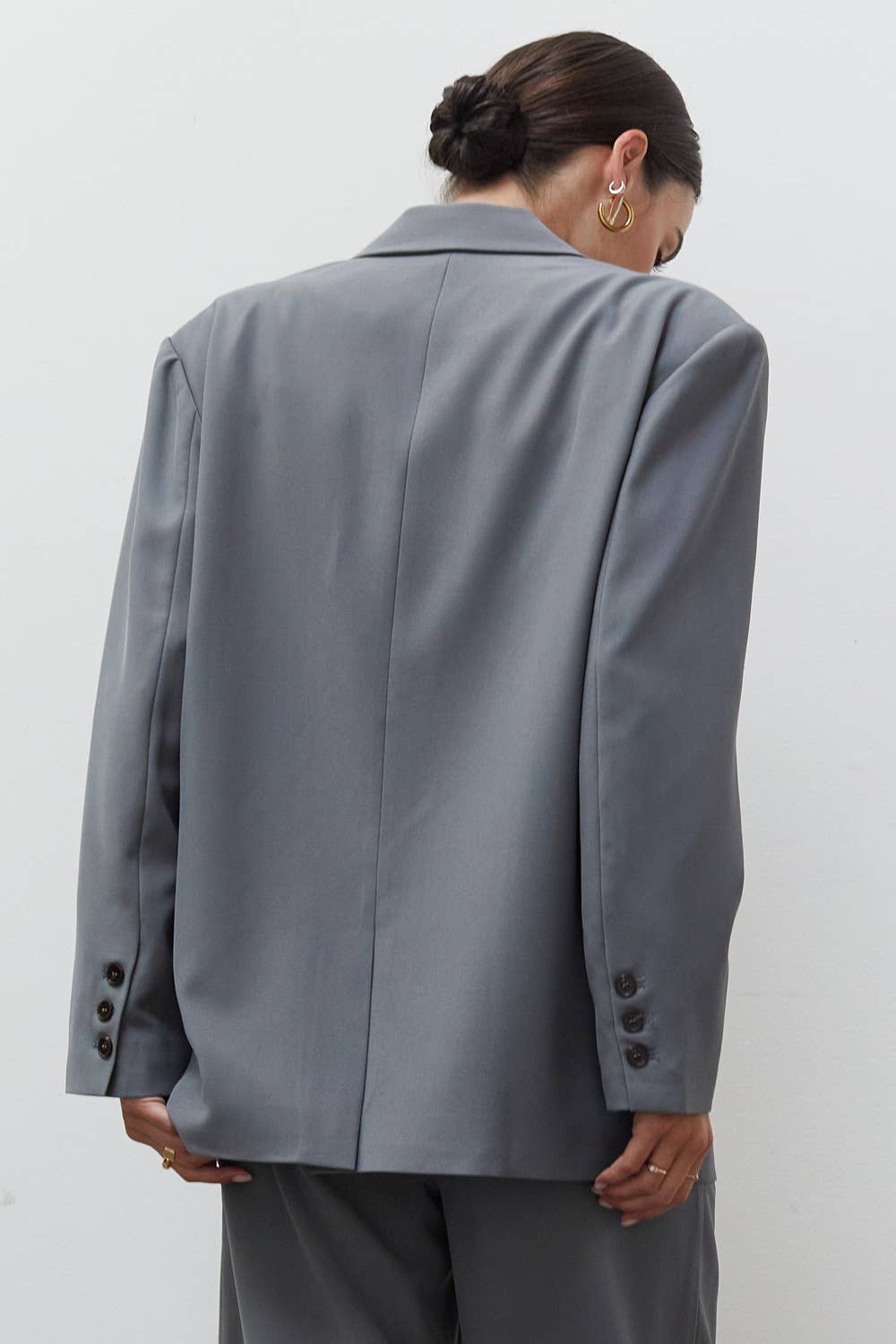Grey Oversized Single Breasted Blazer