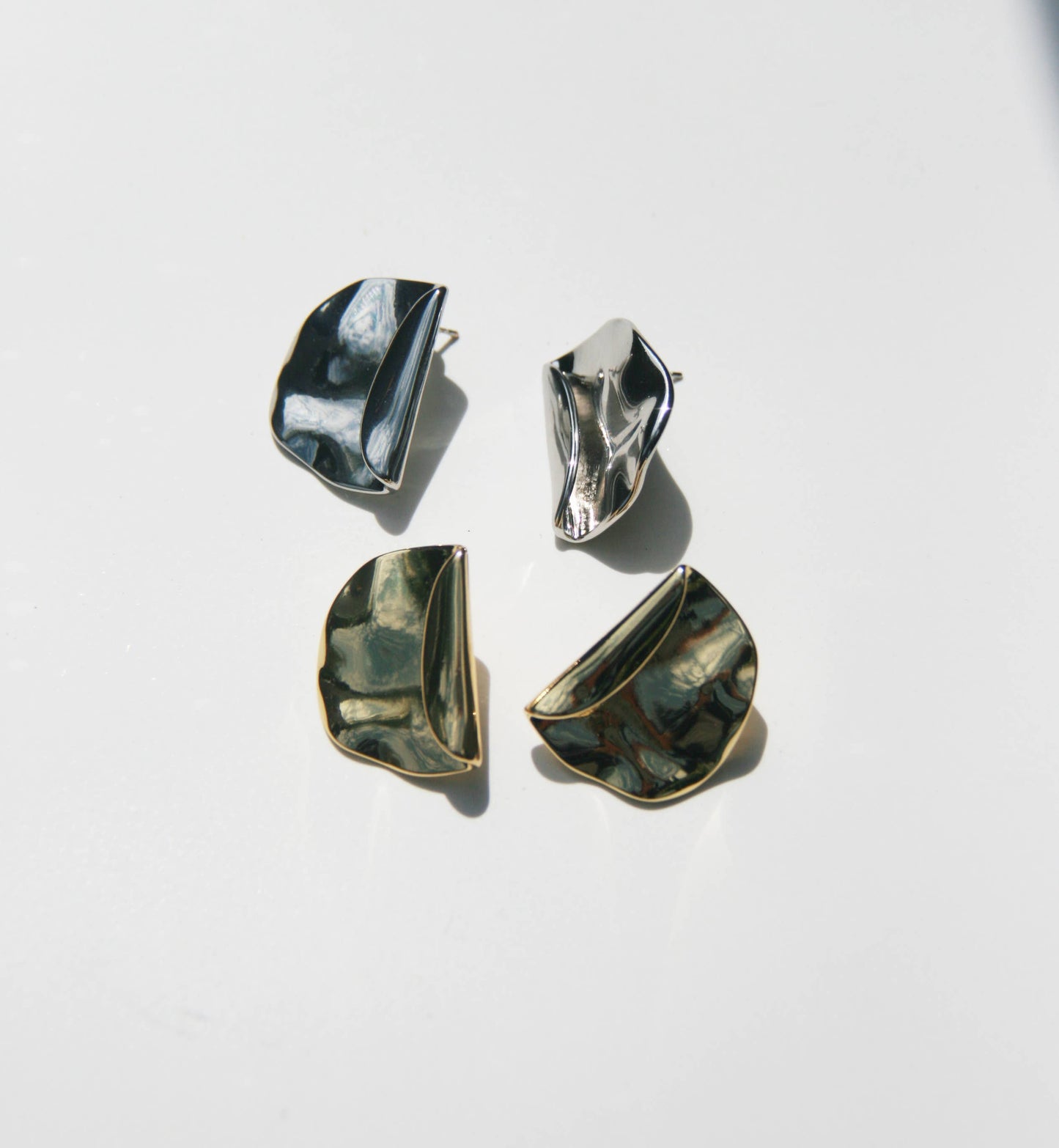 Folded Metal Statement Stud Earrings