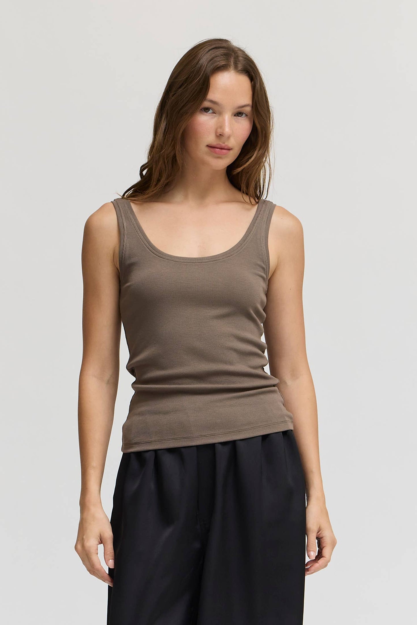 Taupe Brown jersey Scoop Tank Top