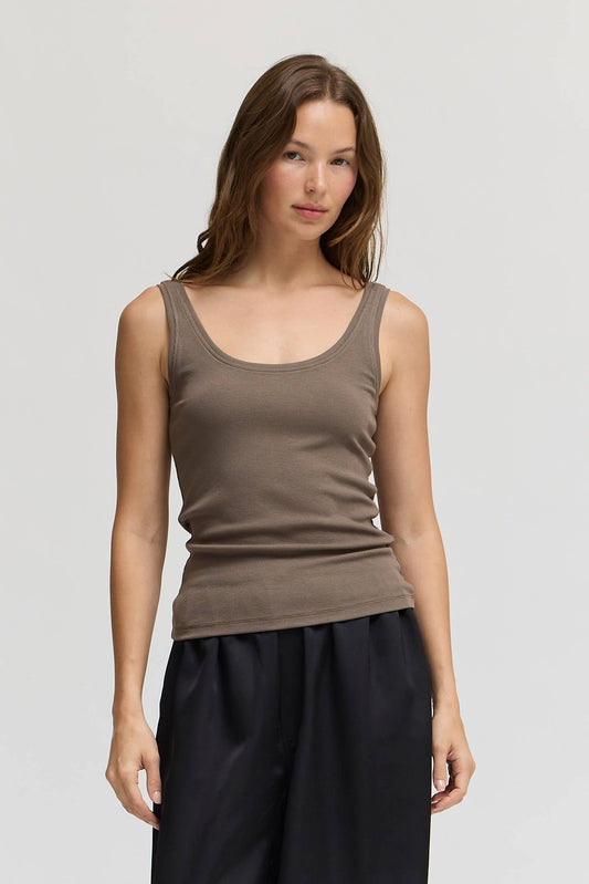 Taupe Brown jersey Scoop Tank Top