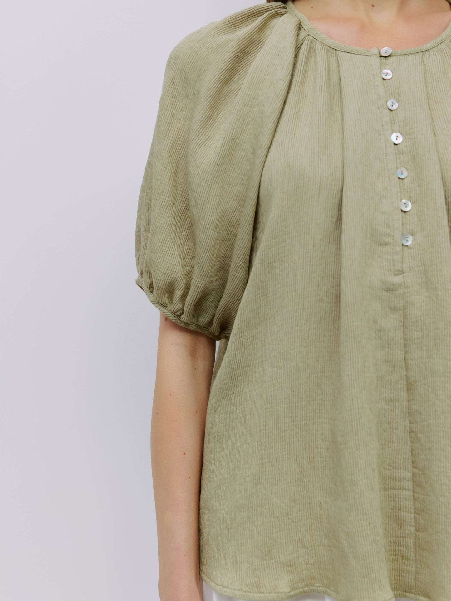 Pleated Half Button Blouse