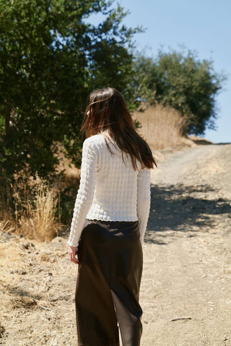 Shirred Mock Neck Long Sleeve Top