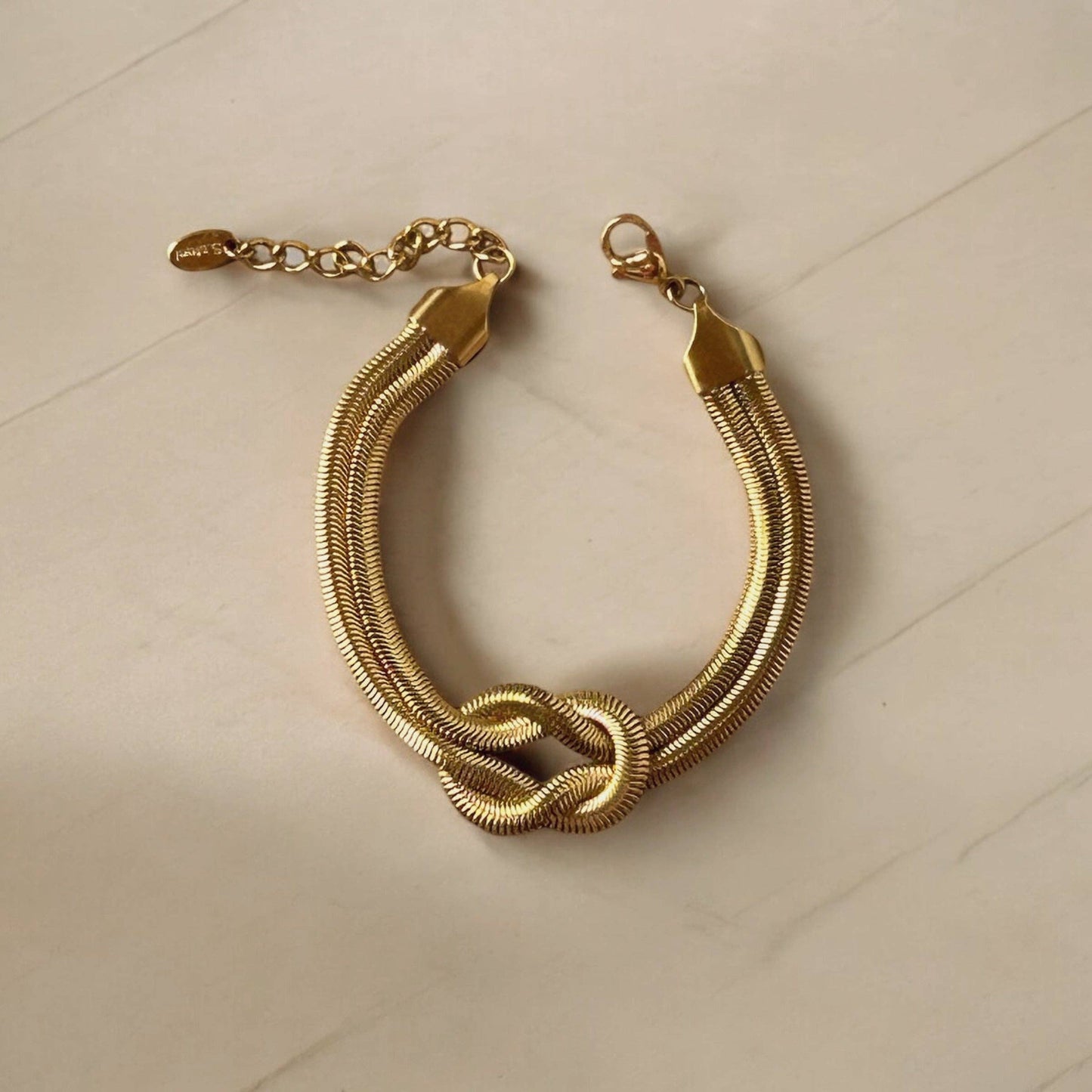 Gold Double Snake Chain Knot Bracelet
