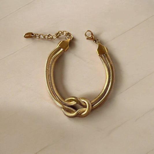 Gold Double Snake Chain Knot Bracelet