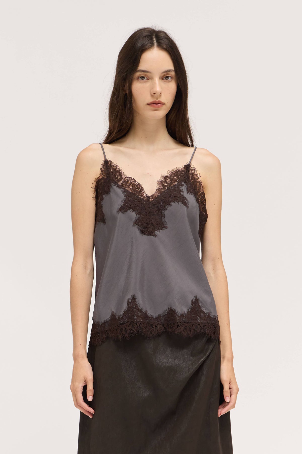 Satin Lace Trim Cami Top