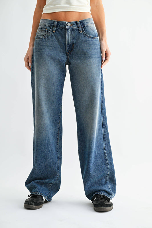 Medium Wash Baggy Straight Leg Jean