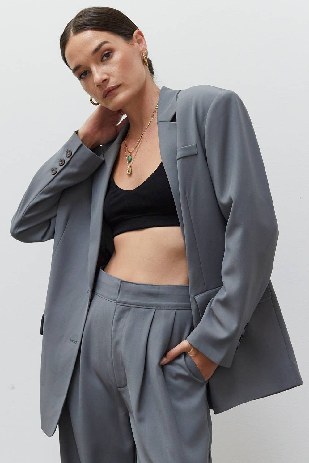 Grey Oversized Single Breasted Blazer
