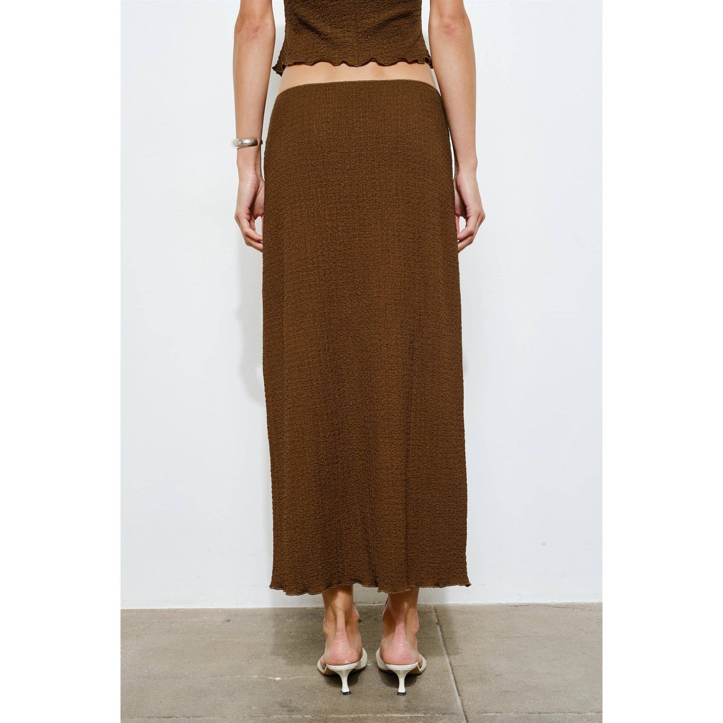 Brown Crinkle Textured Button Detail Skirt