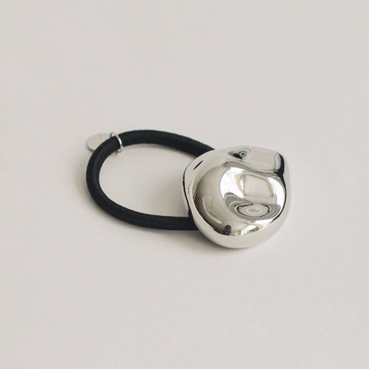Large Silver Pebble-Shaped Metal Hair Tie