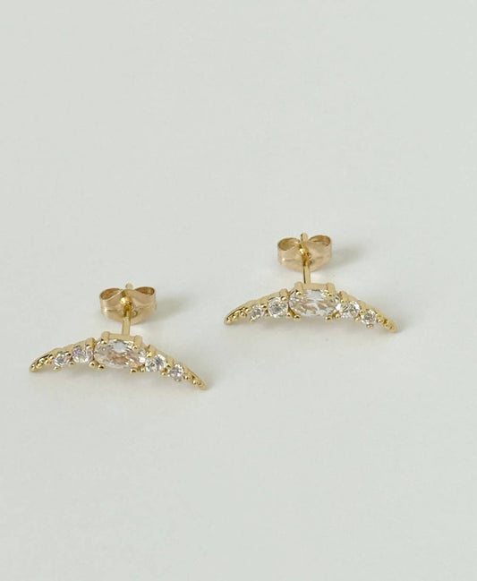 18K Gold Plated CZ Stones Crescent Stud Earrings