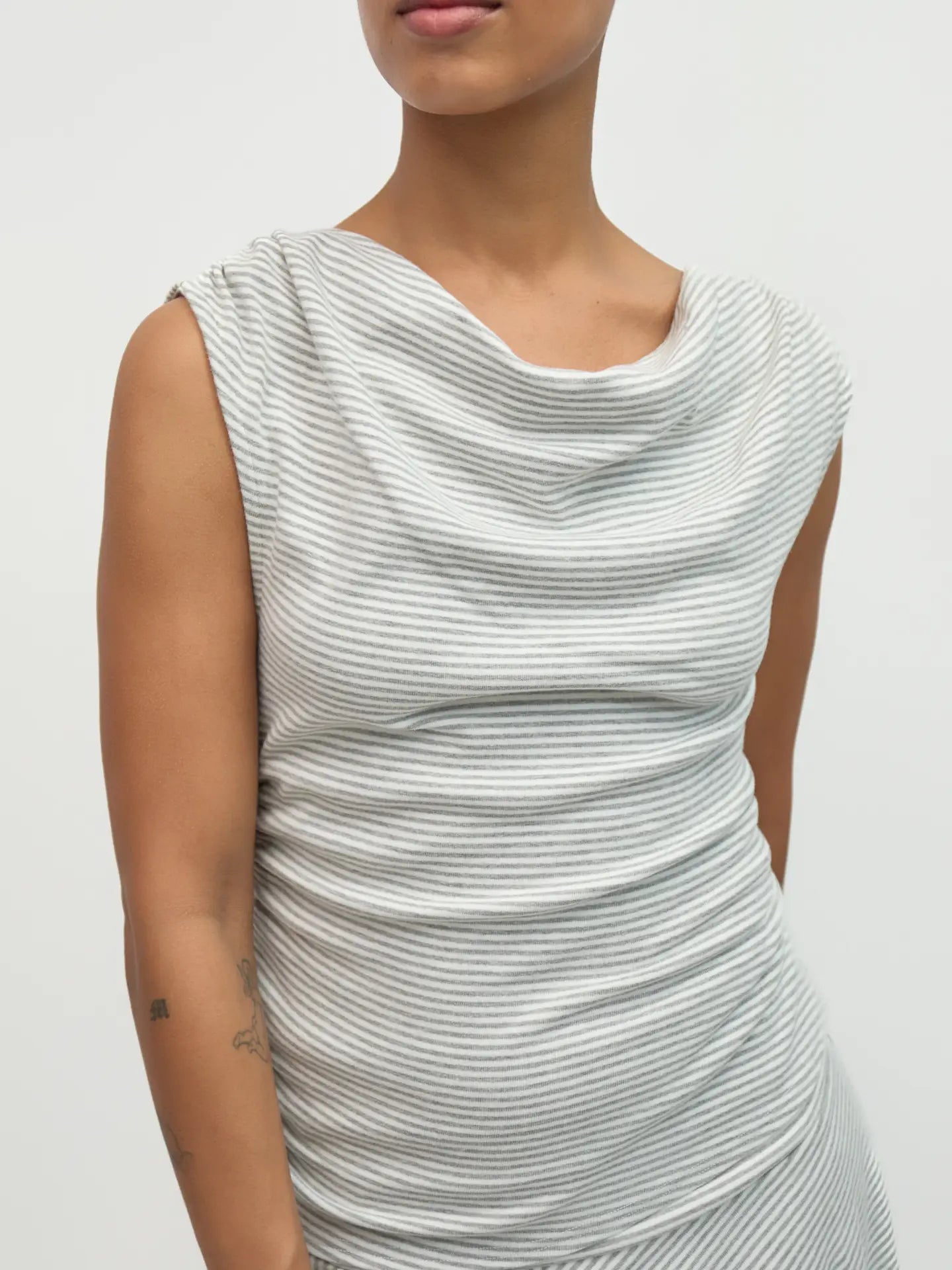 Striped Knit Cowl Neck Top
