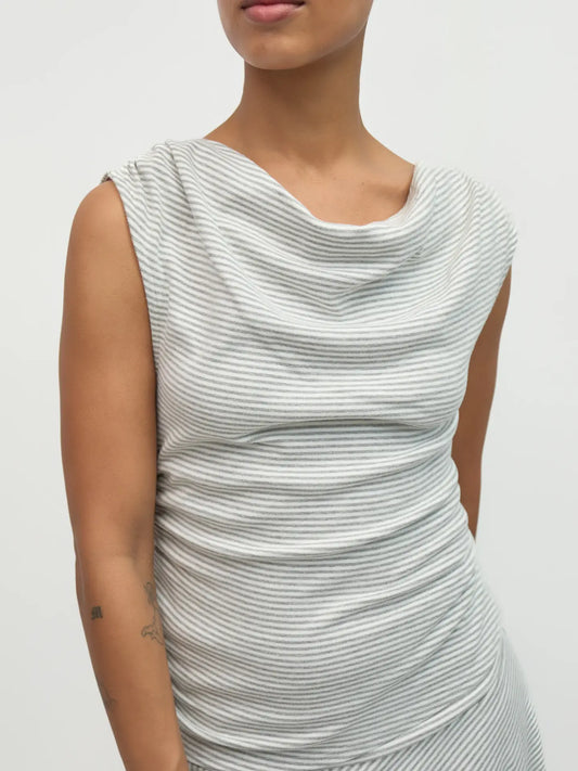 Striped Knit Cowl Neck Top