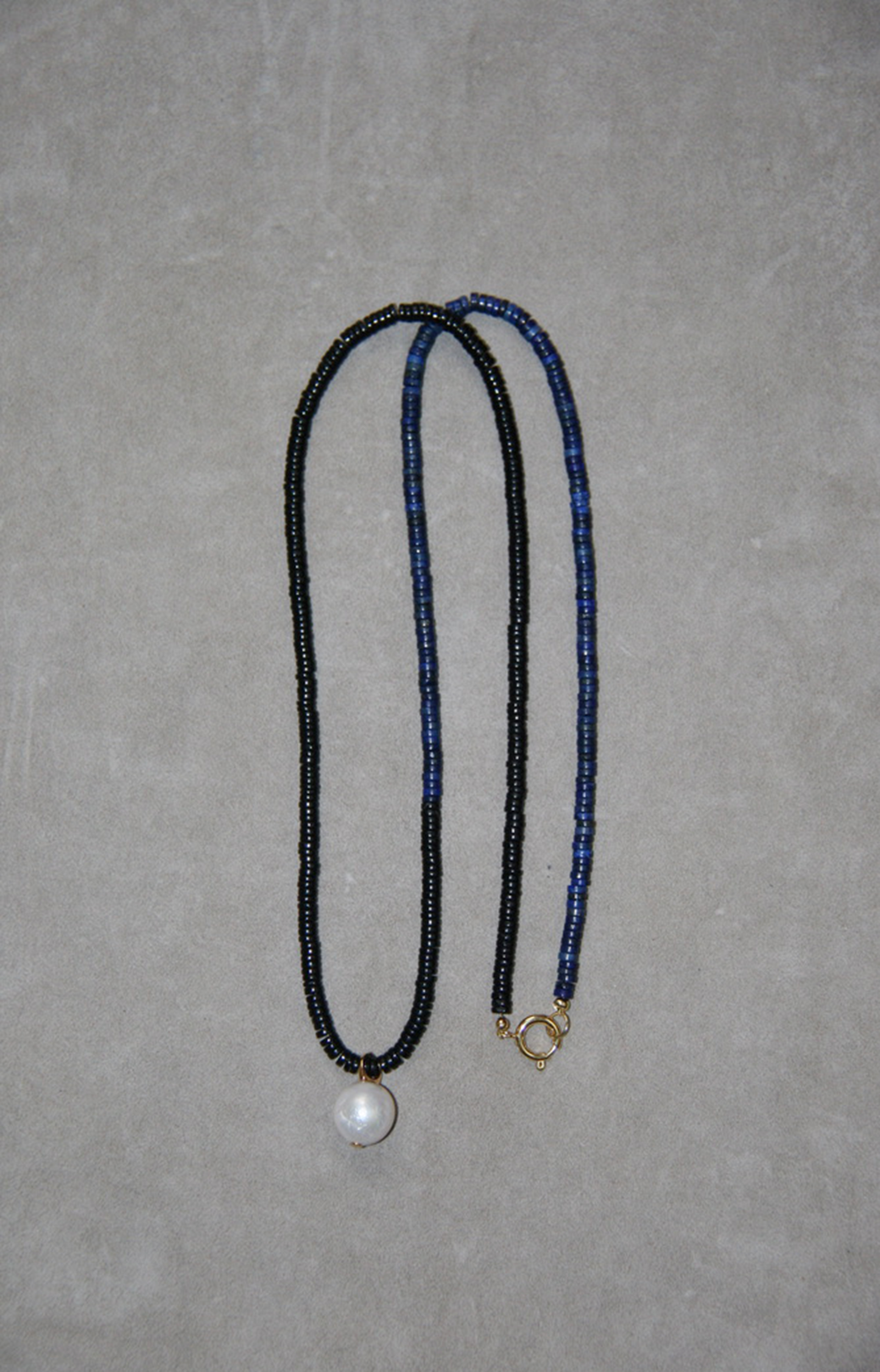 Onyx, Lapis & Pearl Beaded Necklace