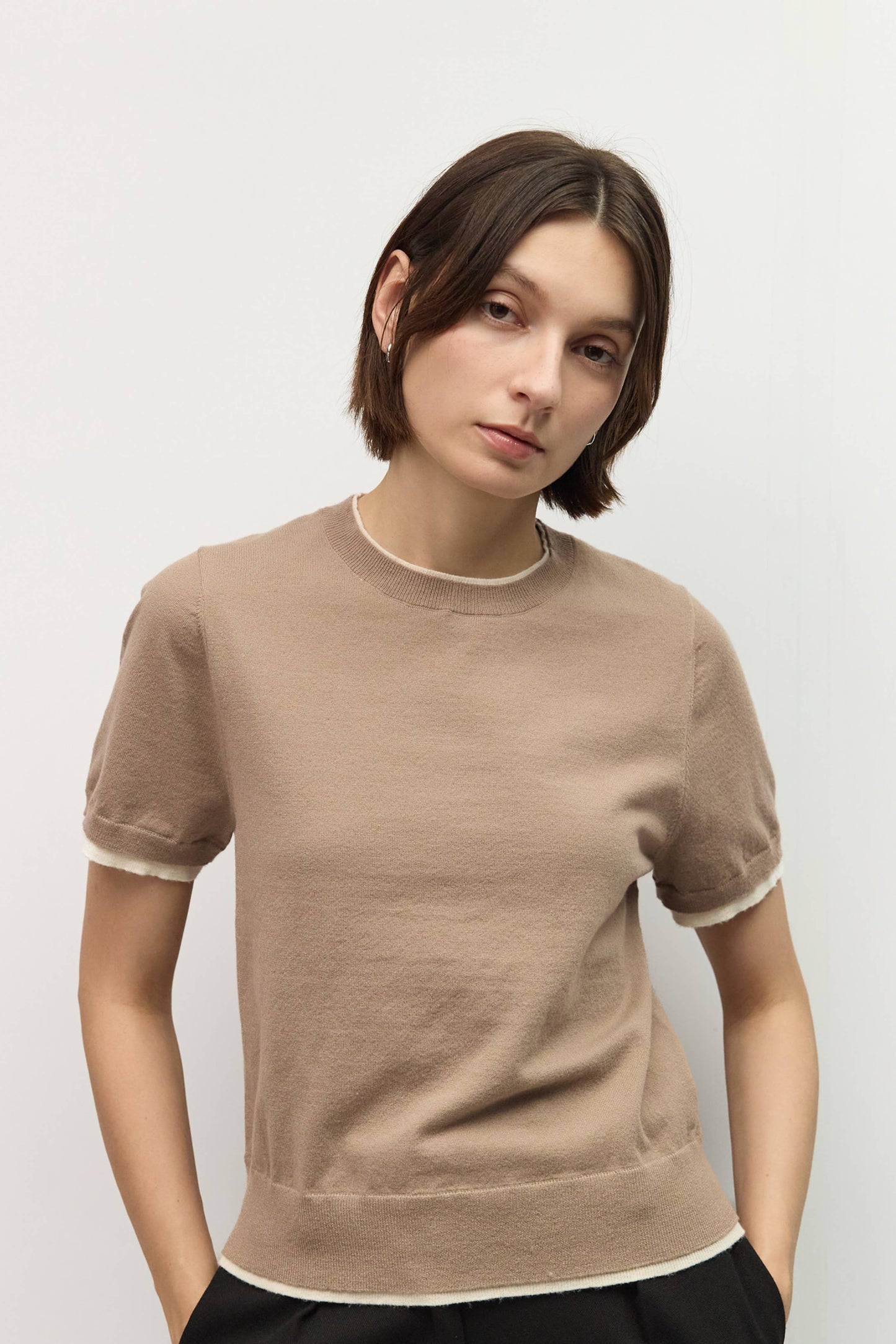 Knit Short Sleeve Contrast Top