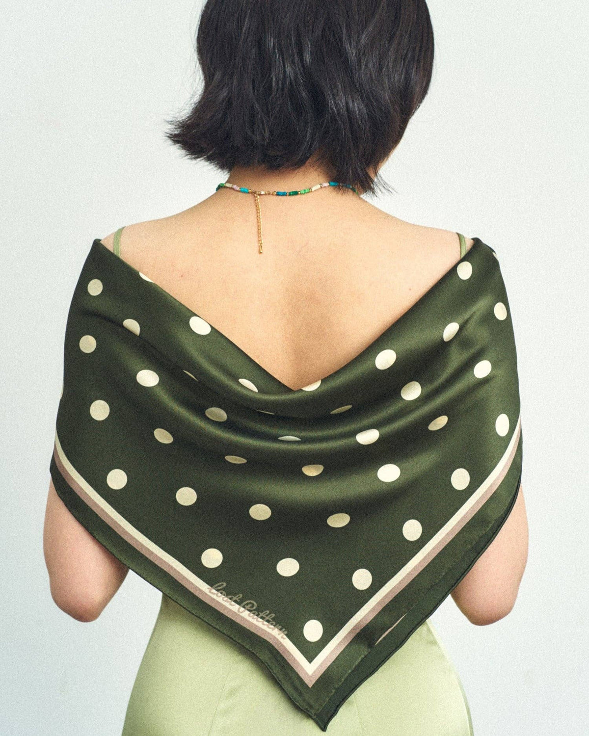 Dark Green Polka Dot Silk Scarf