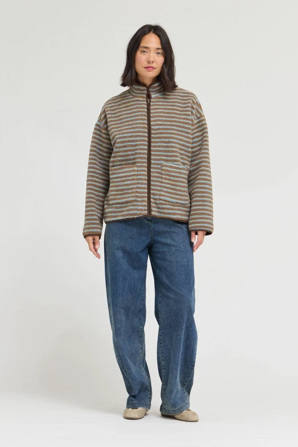 Stripe Fleece  Zip Jacket