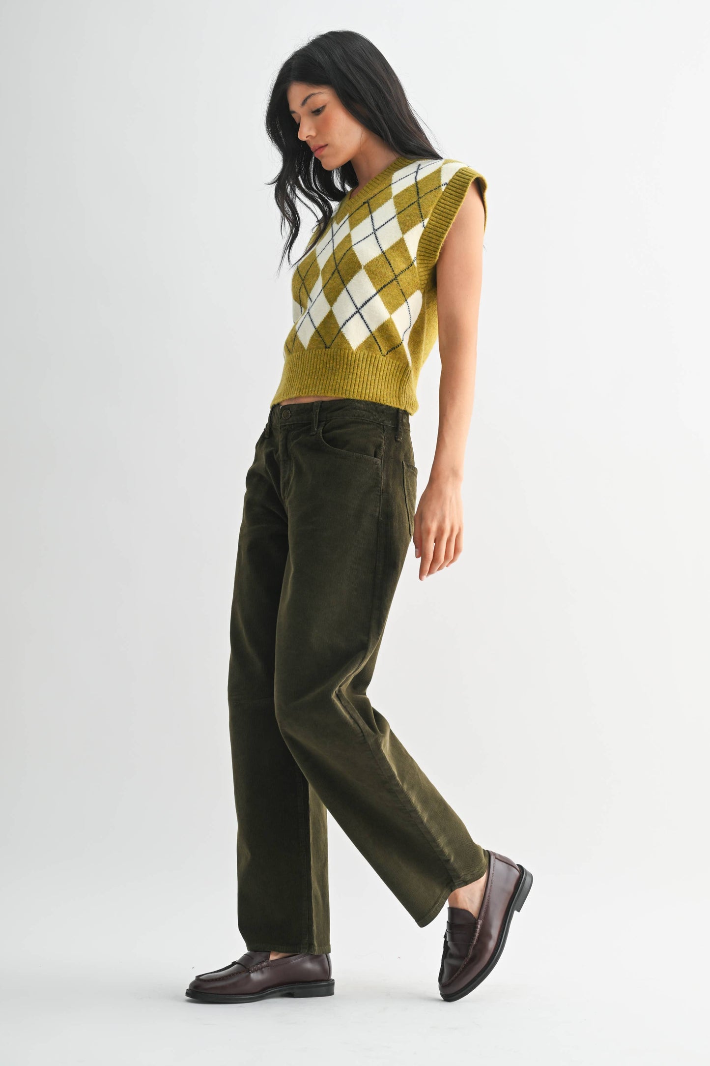 Dark Olive Corduroy Barrel Jean