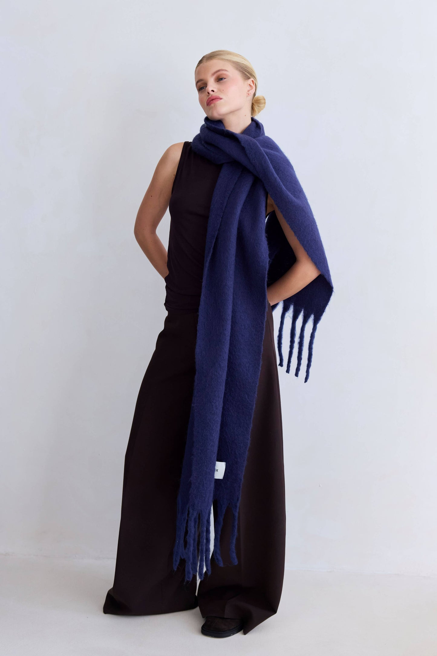 Midnight Blue Brushed Oversized Scarf