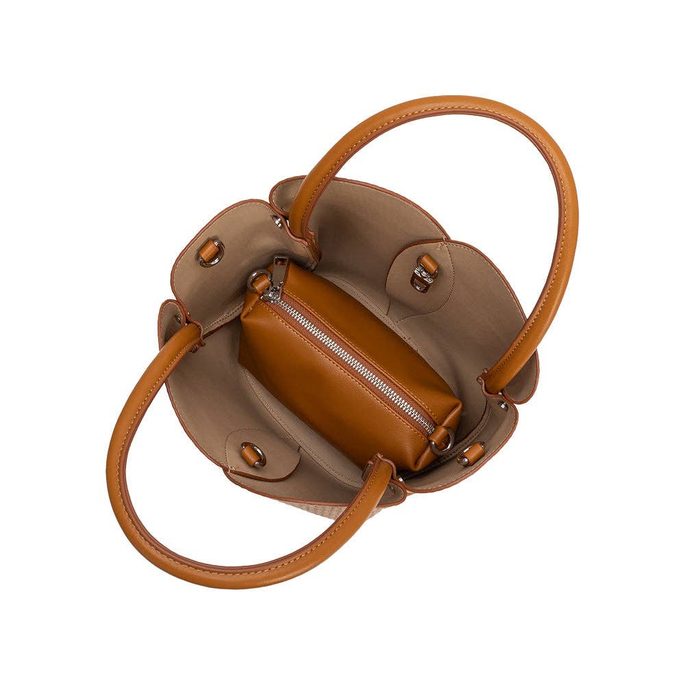 Tulip Raffia Embossed Top Handle Bag