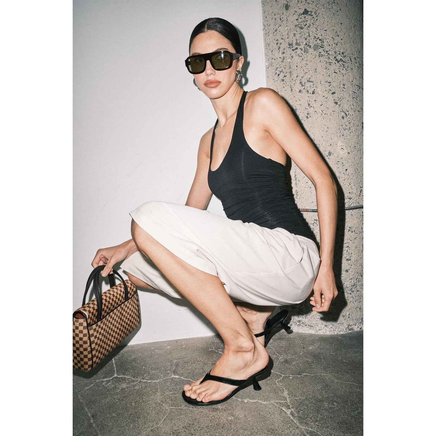 Cream Pleated Suiting Wide Leg Bermuda Shorts