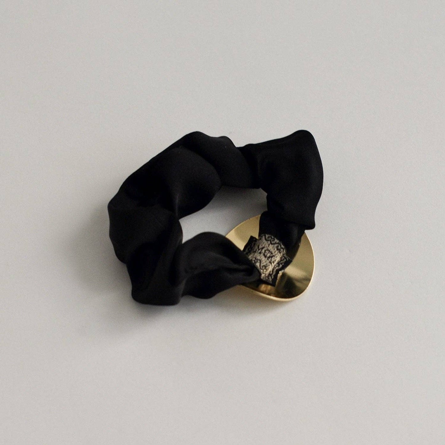 Black Satin Scrunchie with Round Gold Charm