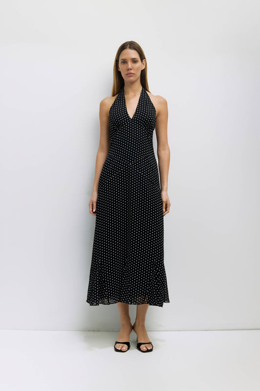 Polka Dot Halter Midi Dress