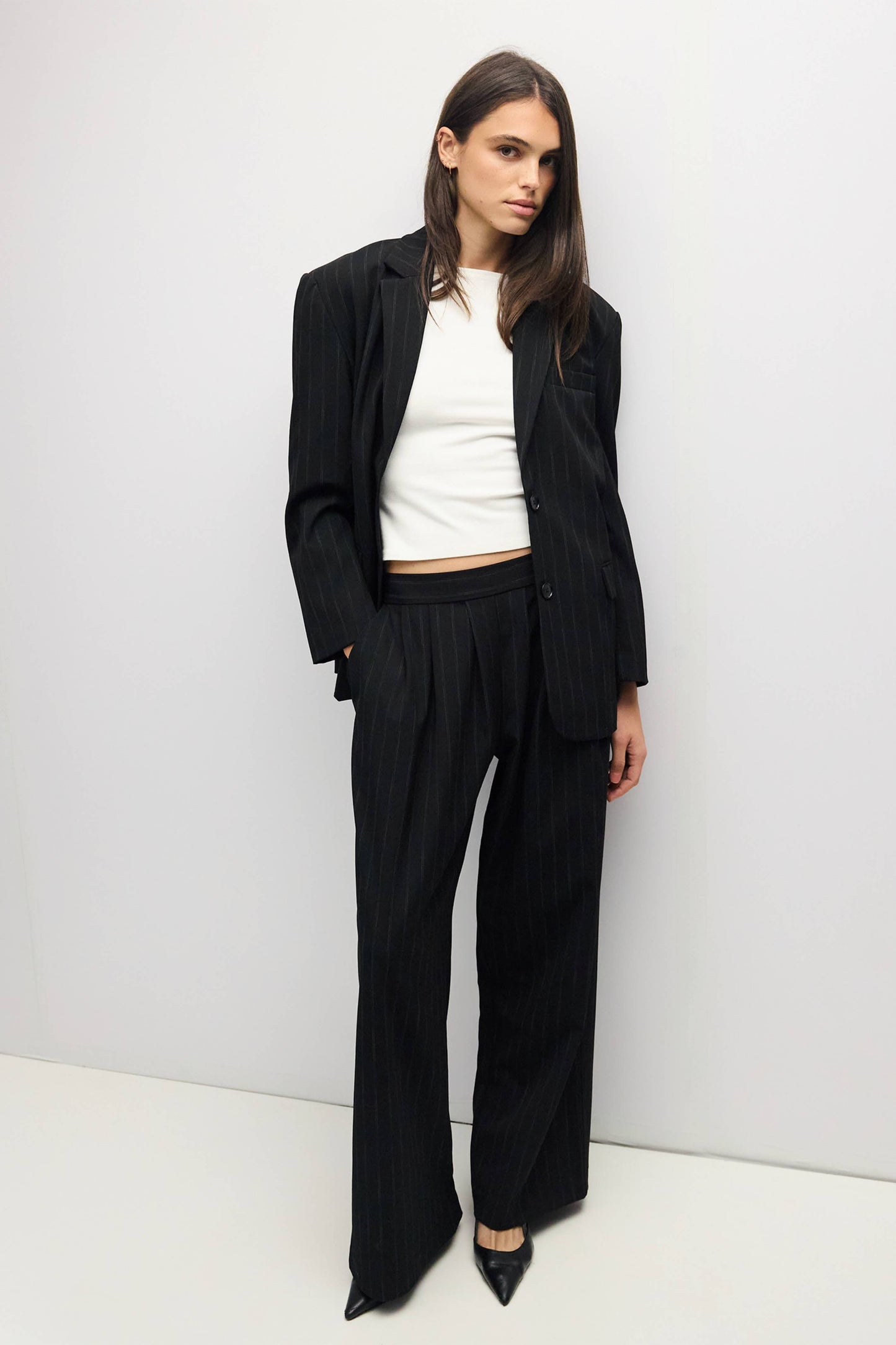 Black Pinstripe Tailored Blazer
