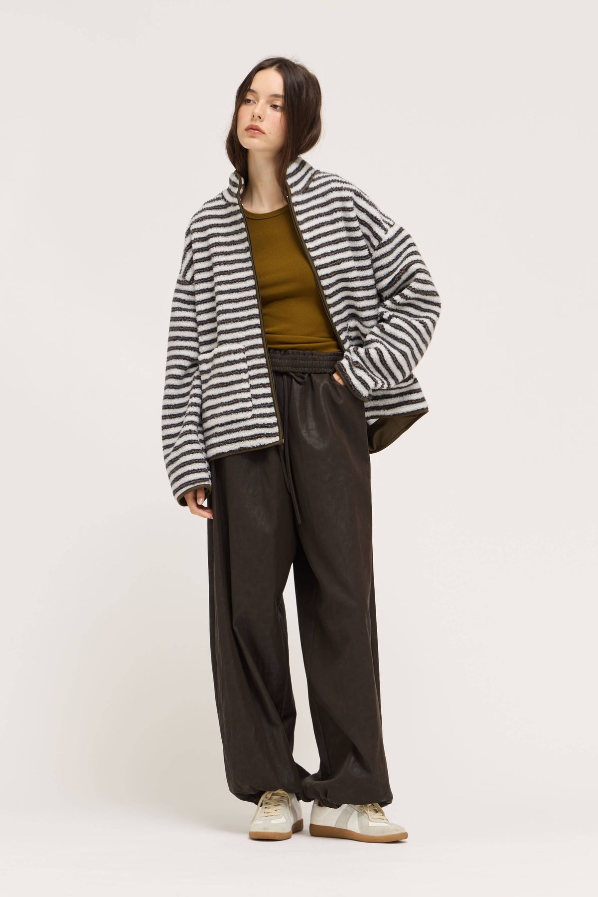 Stripe Fleece  Zip Jacket