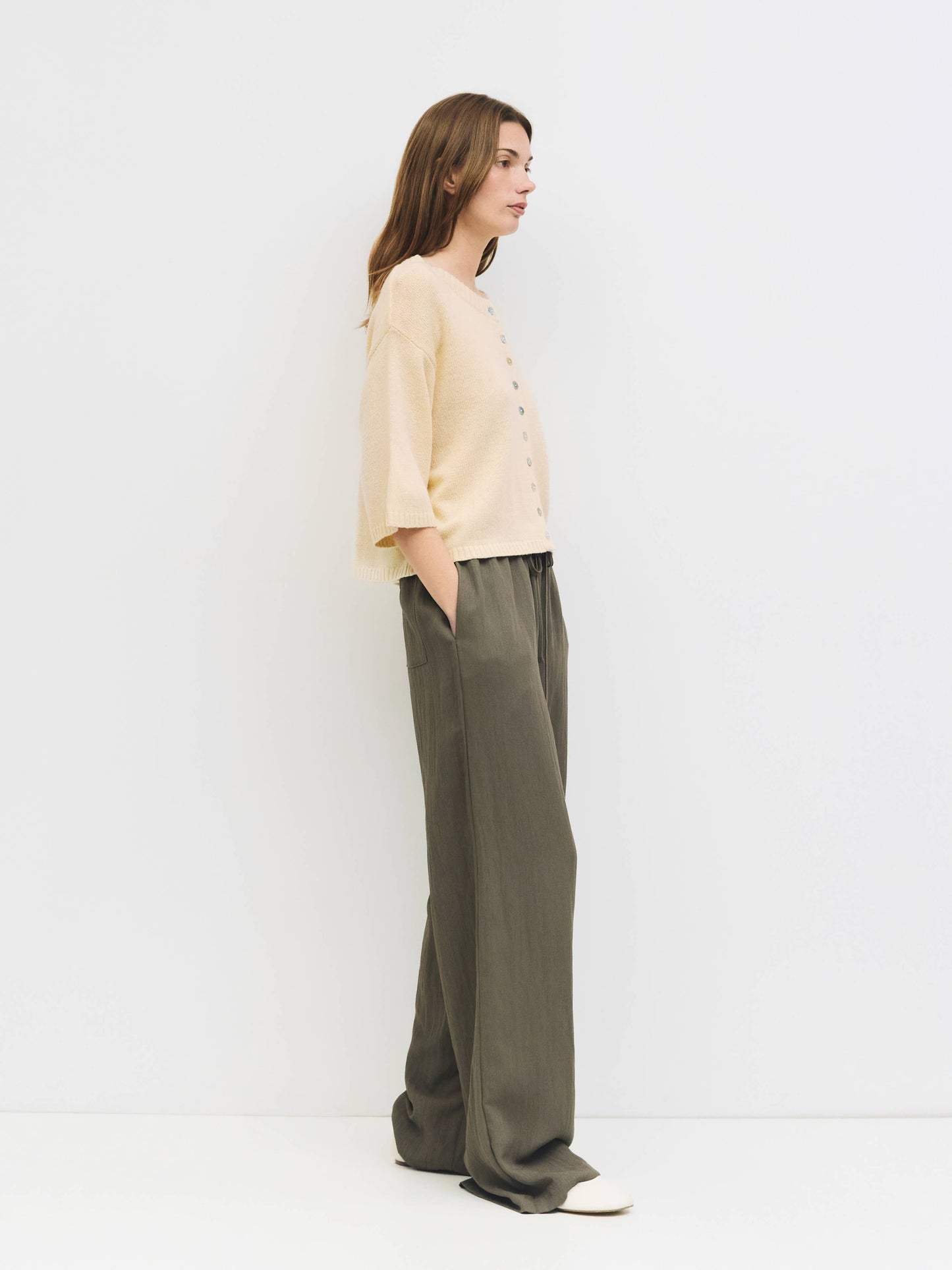 Wide Leg Crinkled Drawstring Pant