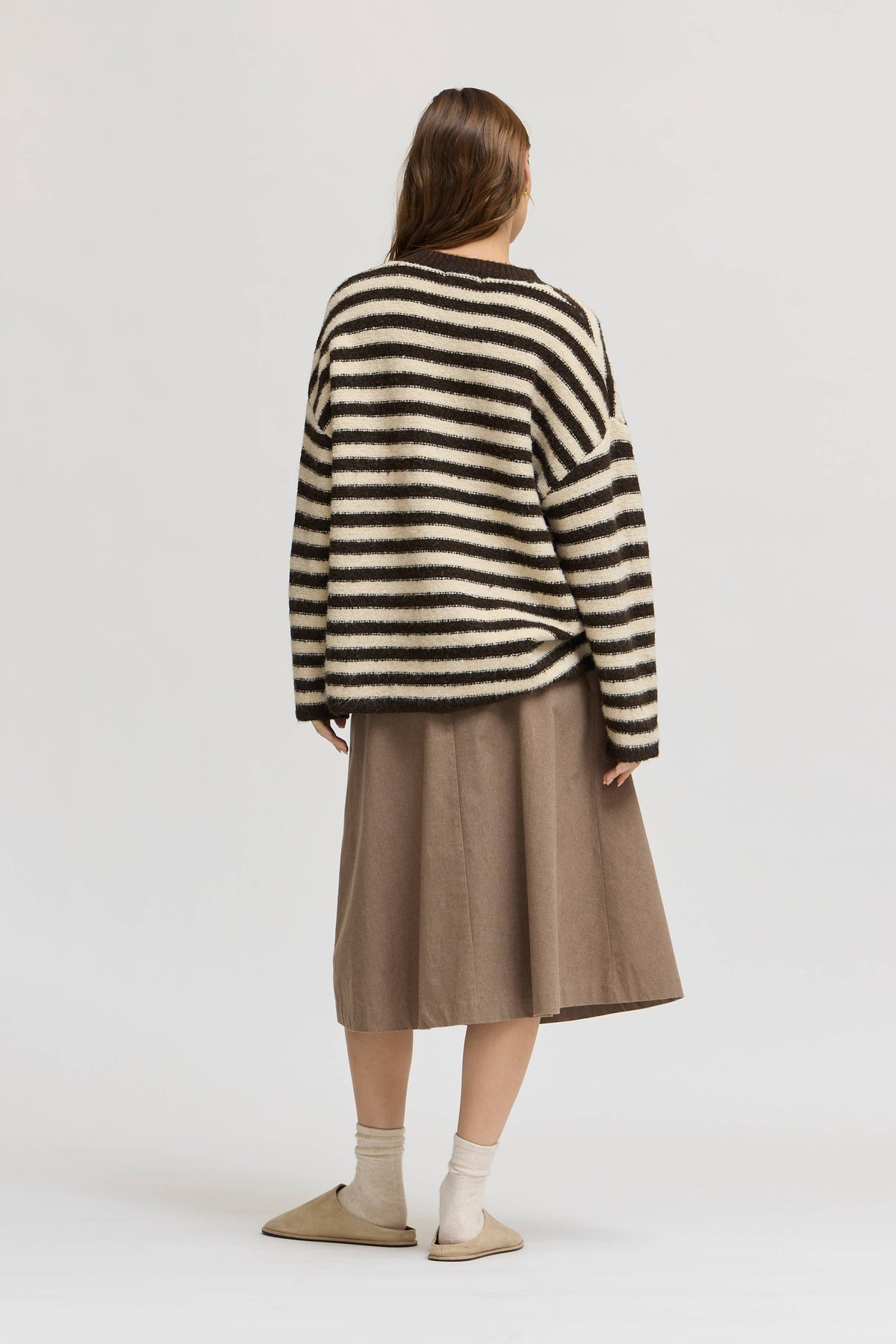 Brown Circle Hem Midi Skirt