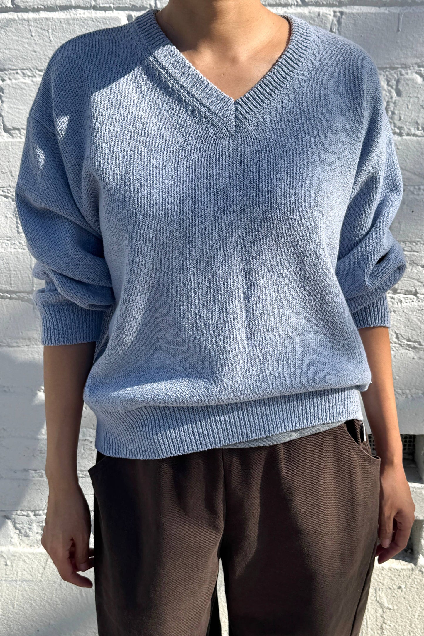 Cornflower Blue Abby Cotton V-Neck Sweater
