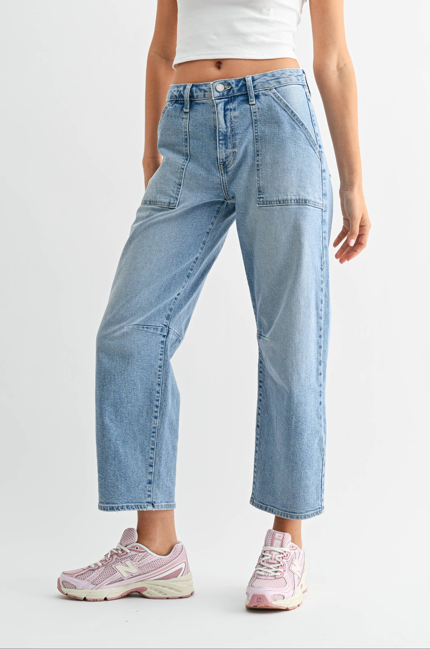 Light Wash Utility Seamed Barrel Jean