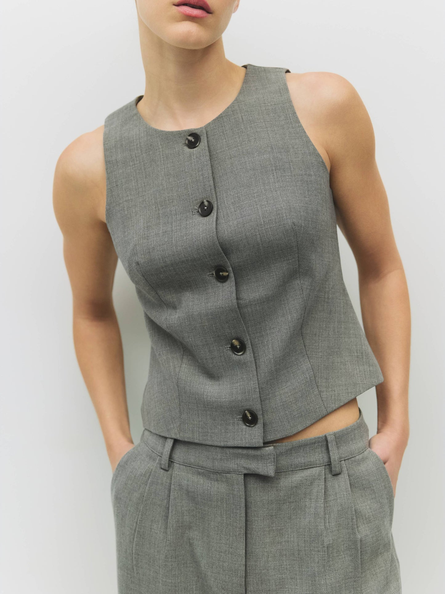 Charcoal Button Up Vest Top