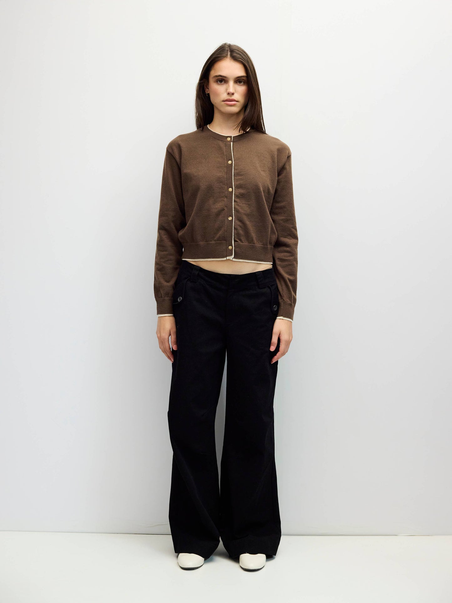 Contrast Trim Brown/Cream Cardigan