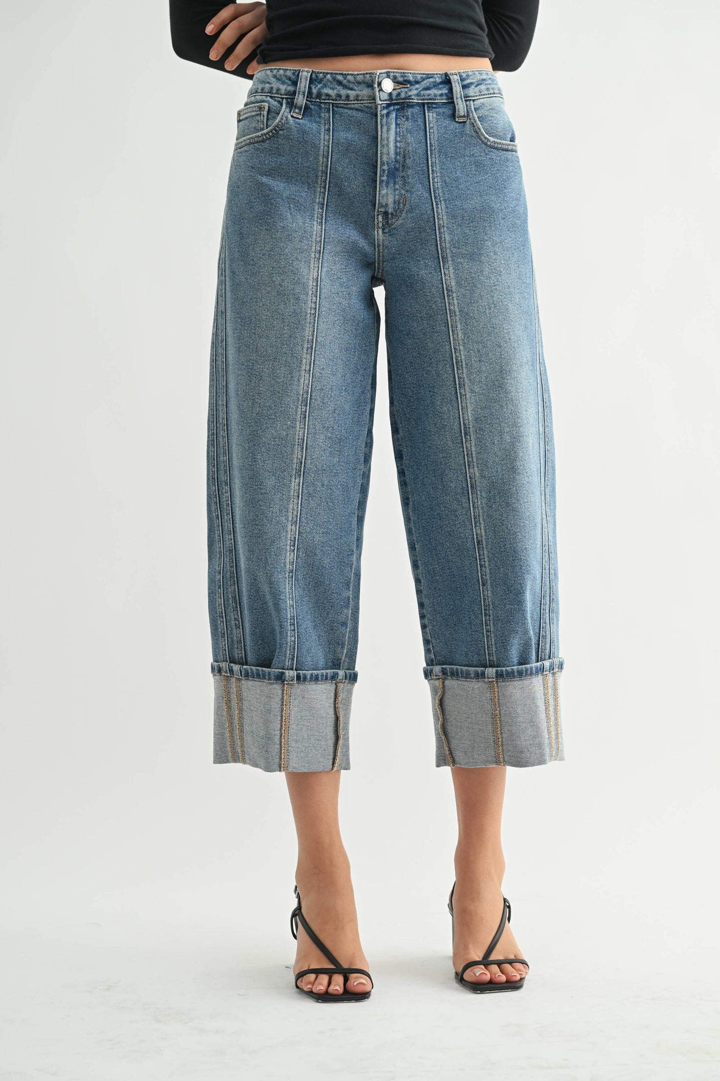 Front Seam Cuffed Barrel Jeans