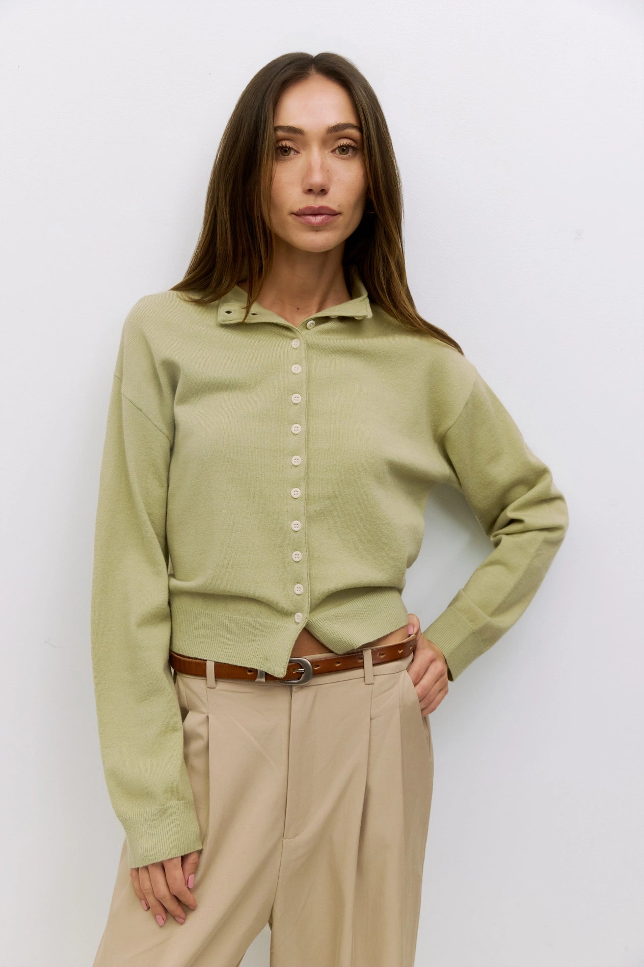 High-Neck Knit Cardigan