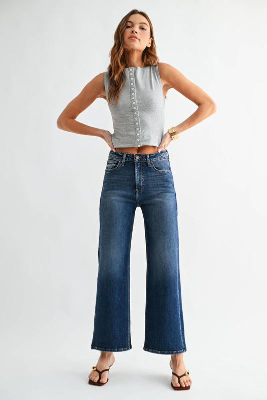 Mid Rise Dark Wash Wide Leg Jean