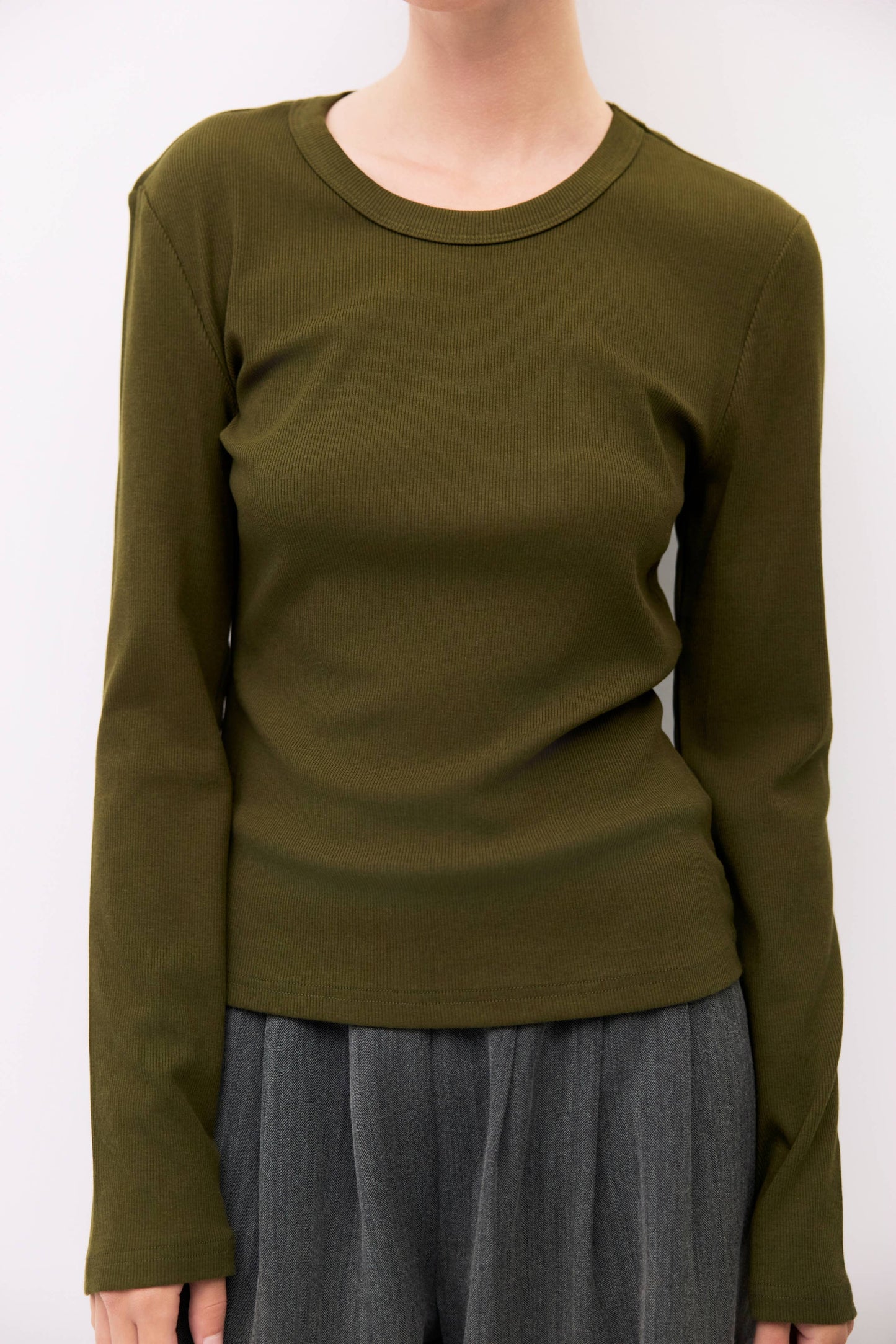 Olive Long Sleeve Ribbed T-Shirt