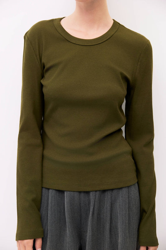 Olive Long Sleeve Ribbed T-Shirt