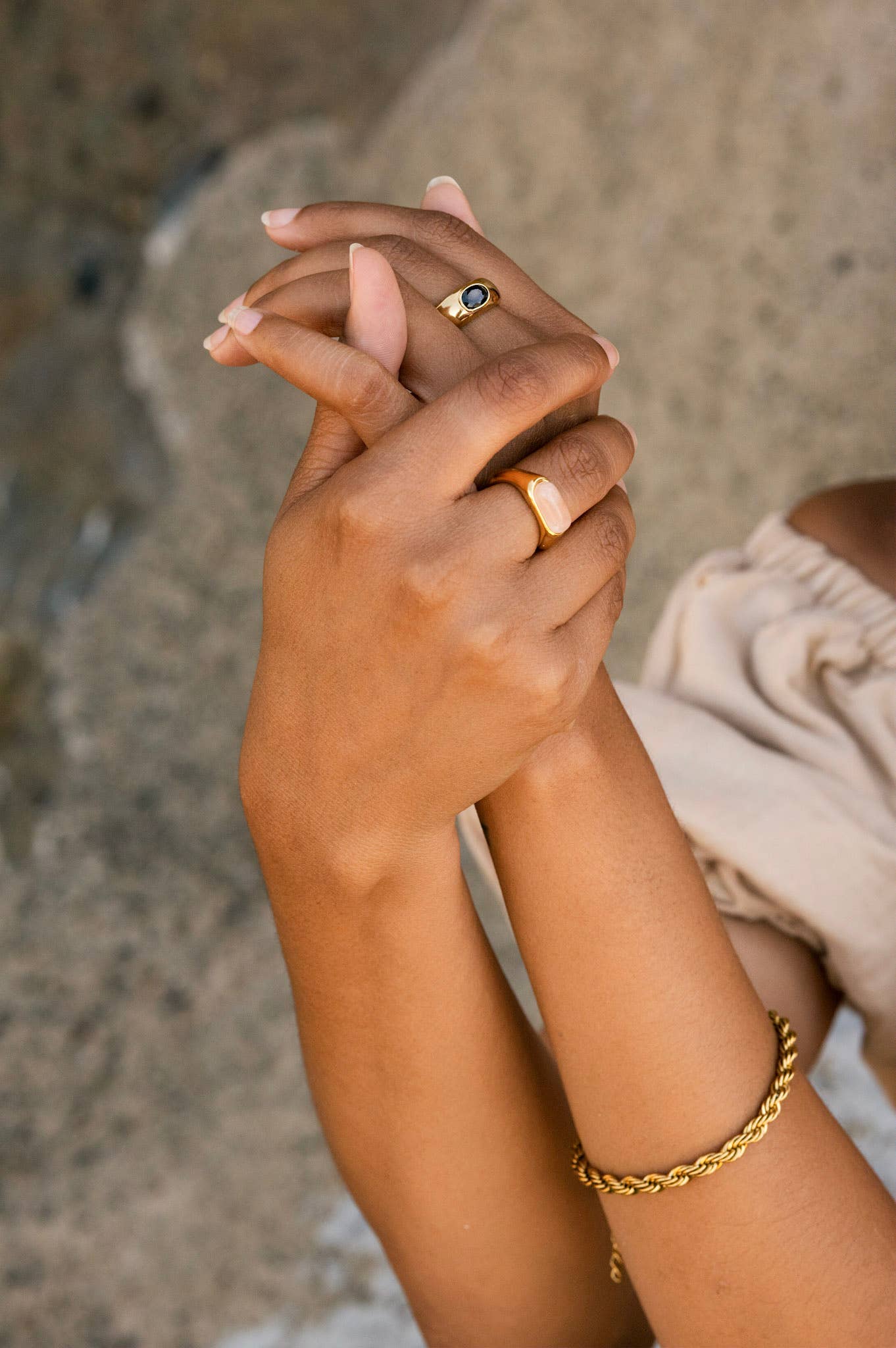 Gold Rose Quartz Chunky Statement Ring