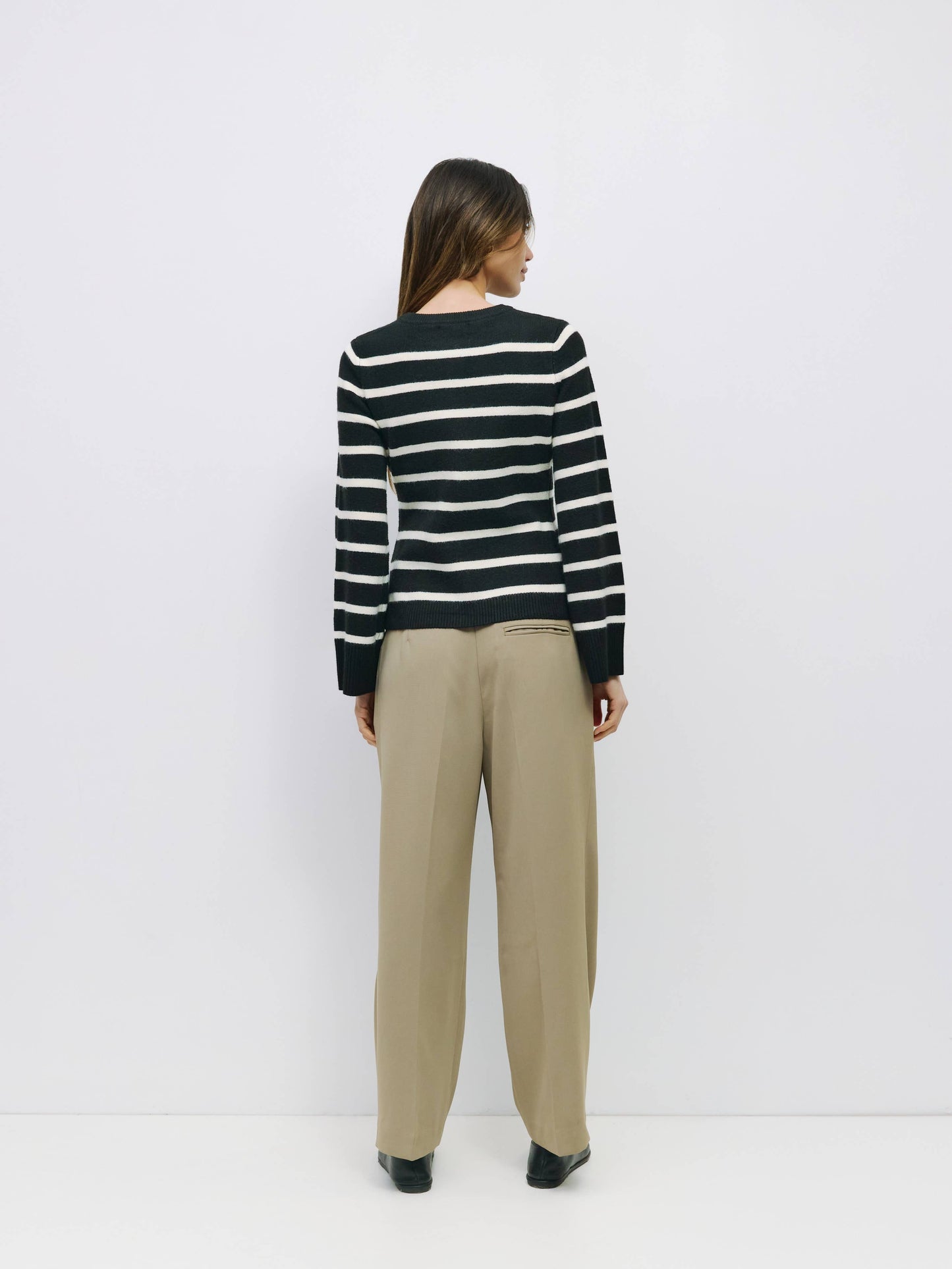 Black Striped Bell Sleeve Buttoned Cardigan