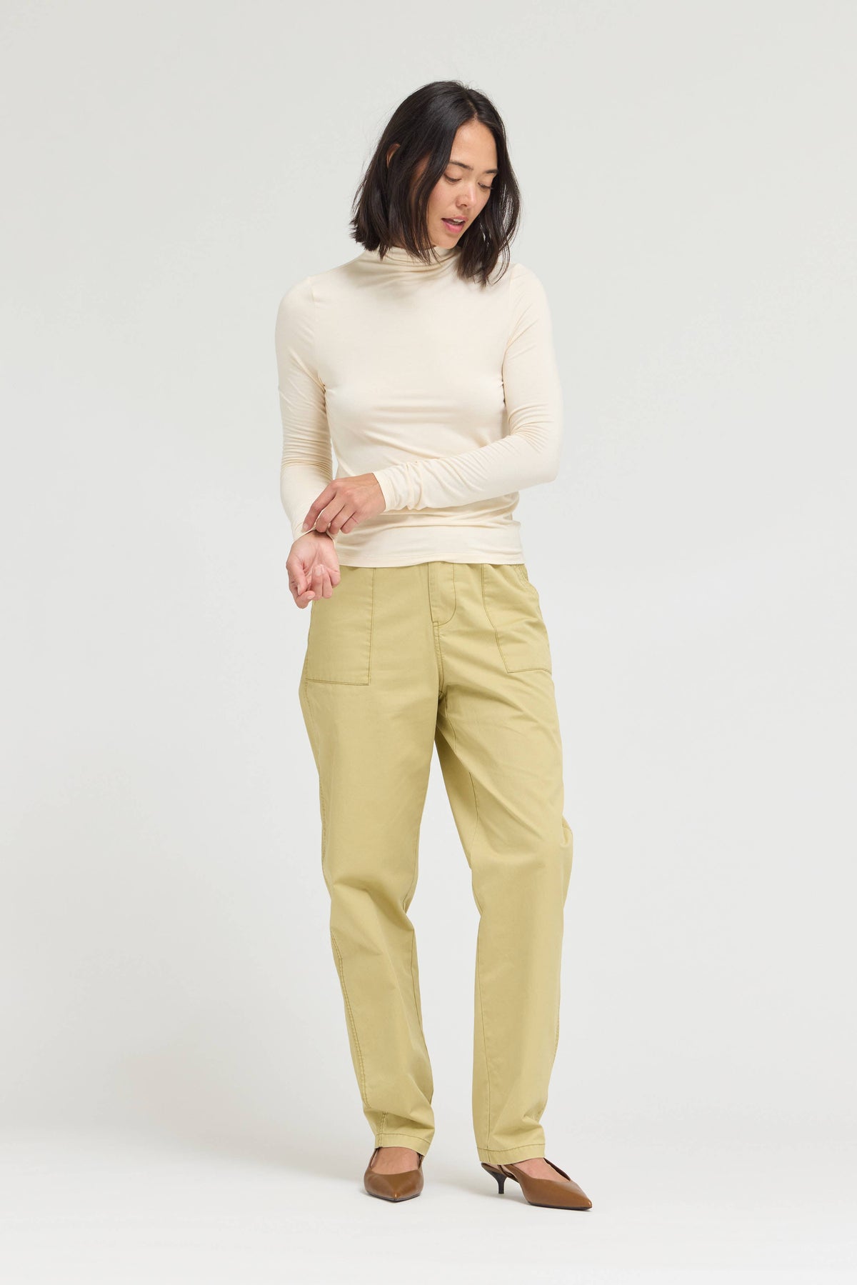 Cream Fitted Modal Turtleneck Top